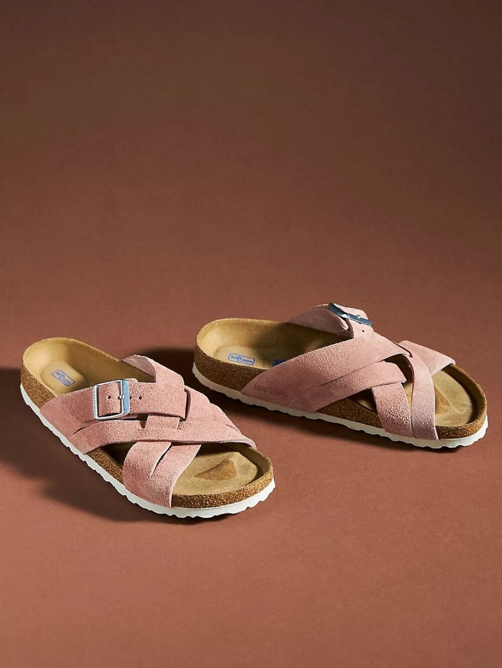 Birkenstock Lugano Soft Footbed Sandals Size 38 Pink Leather Suede Comfortable